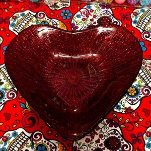 Akcam Turkish Glass Red Glitter Heart 6" Plates-Set of 2